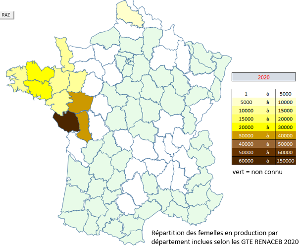 Répartition des ateliers cunicoles en France métropolitaine